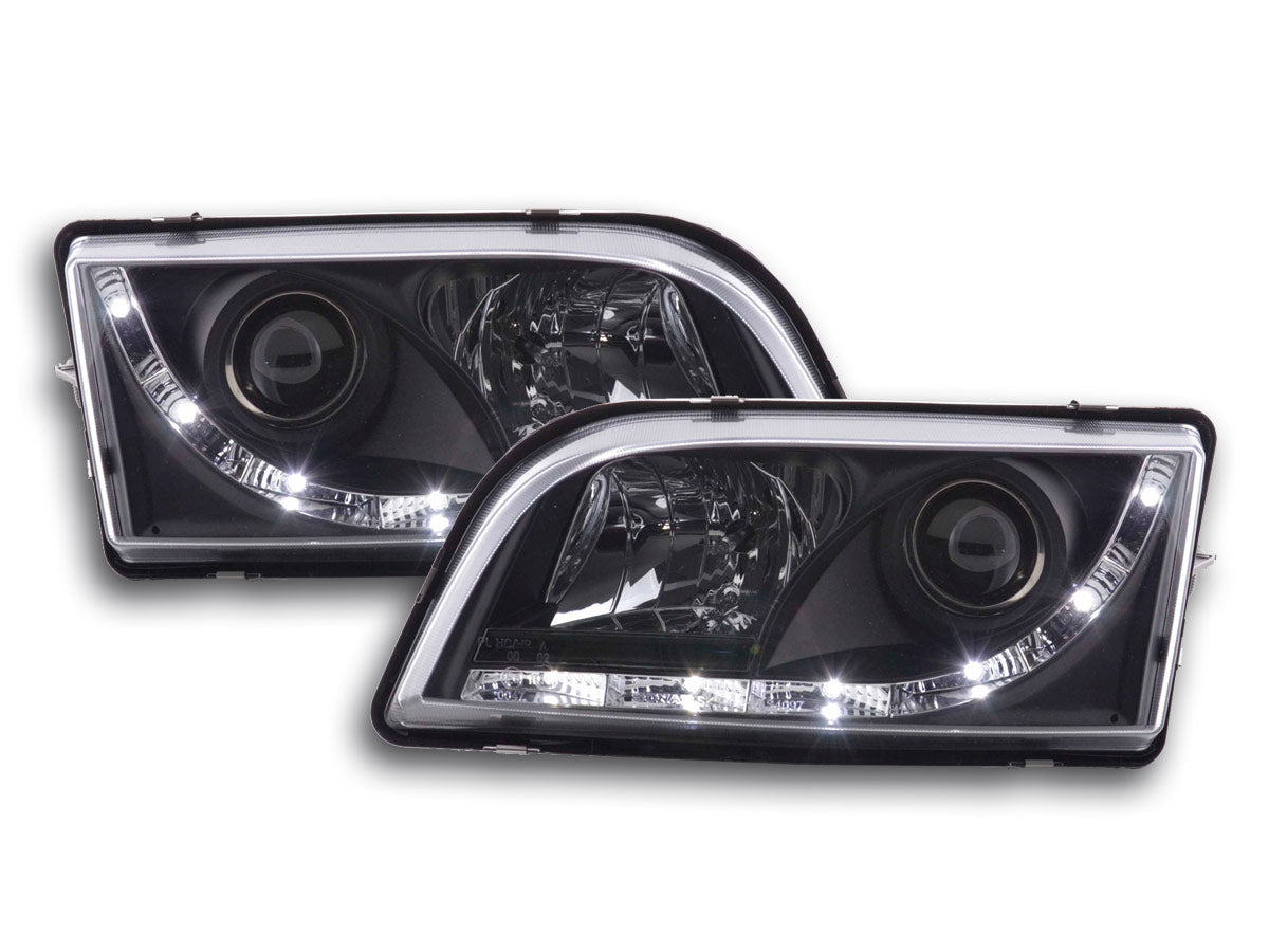 Scheinwerfer Set Daylight LED TFL-Optik VW Bora Typ 1J 99-04 schwarz Scheinwerfer Set Daylight LED TFL-Optik VW Bora Typ 1J 99-04 schwarz